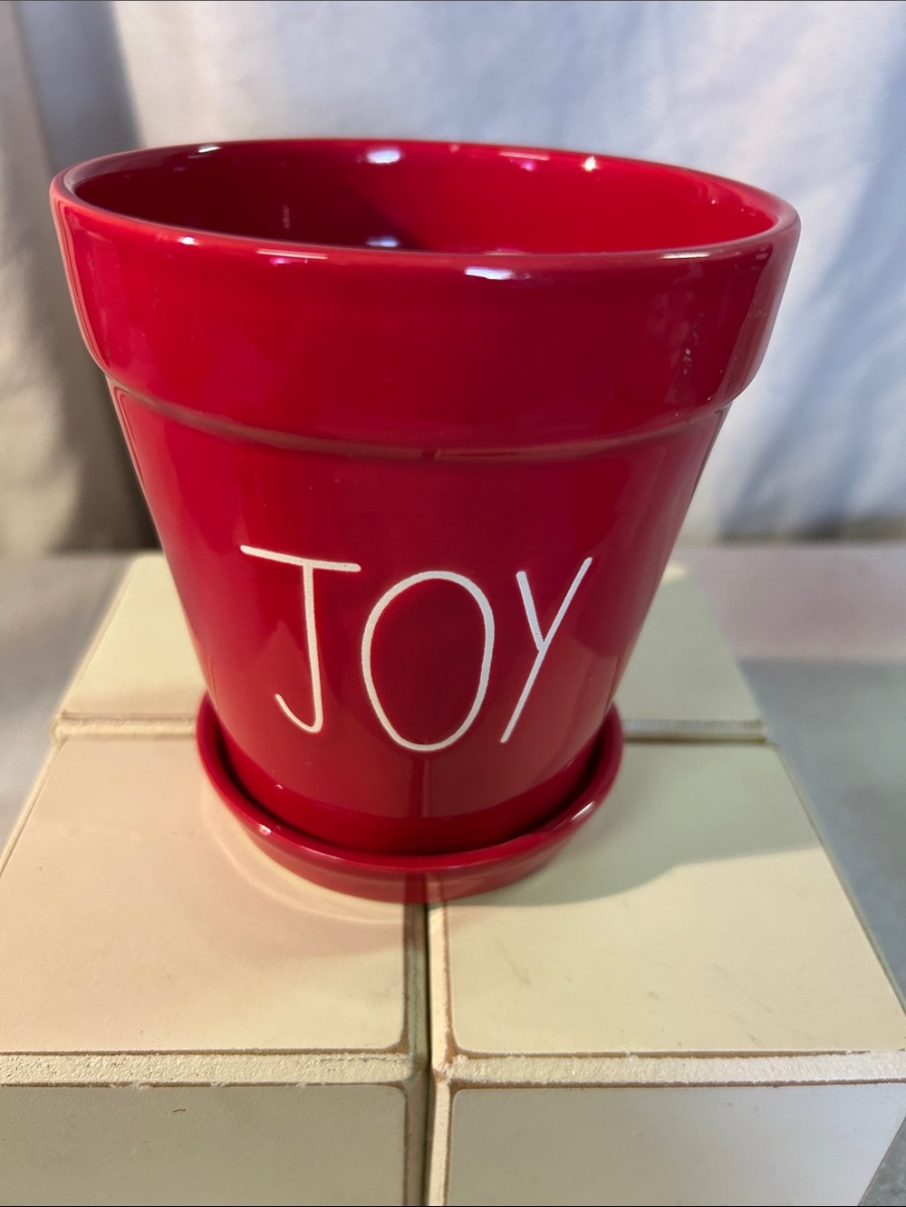 Rae Dunn Red Ceramic Planter with "JOY"